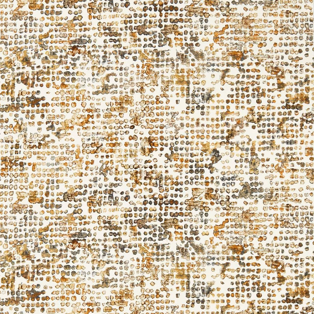 Cream wallpaper with dense ochre, tan and grey distressed dot marks