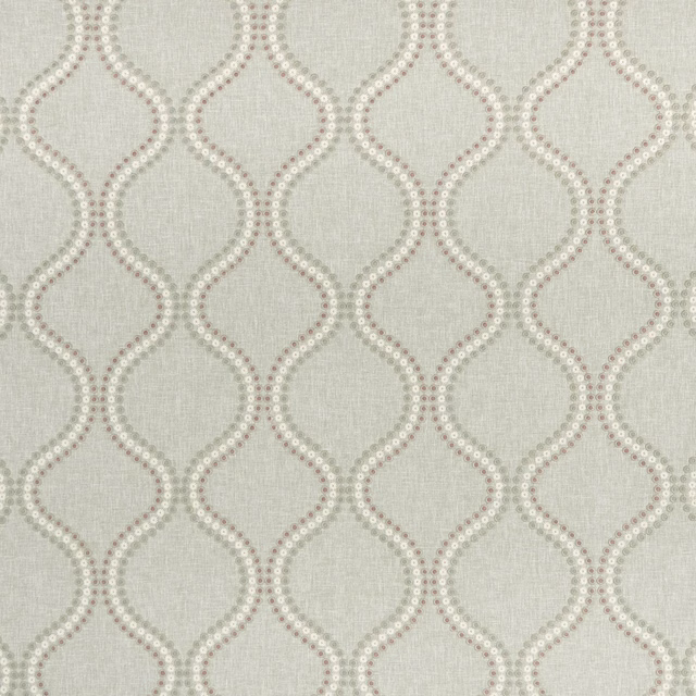 Soft sage-grey fabric with looping trellis lines and dotted pale detailing