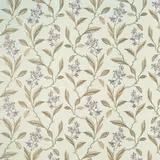 Pale heather floral fabric with lavender blossoms, taupe leaves and trailing vines