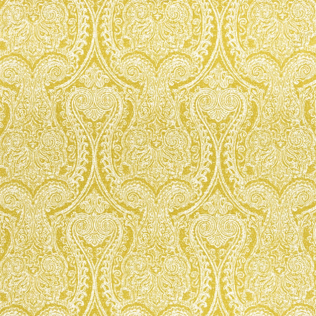 Chartreuse and ivory woven paisley with scrolling teardrops and fine textured detail