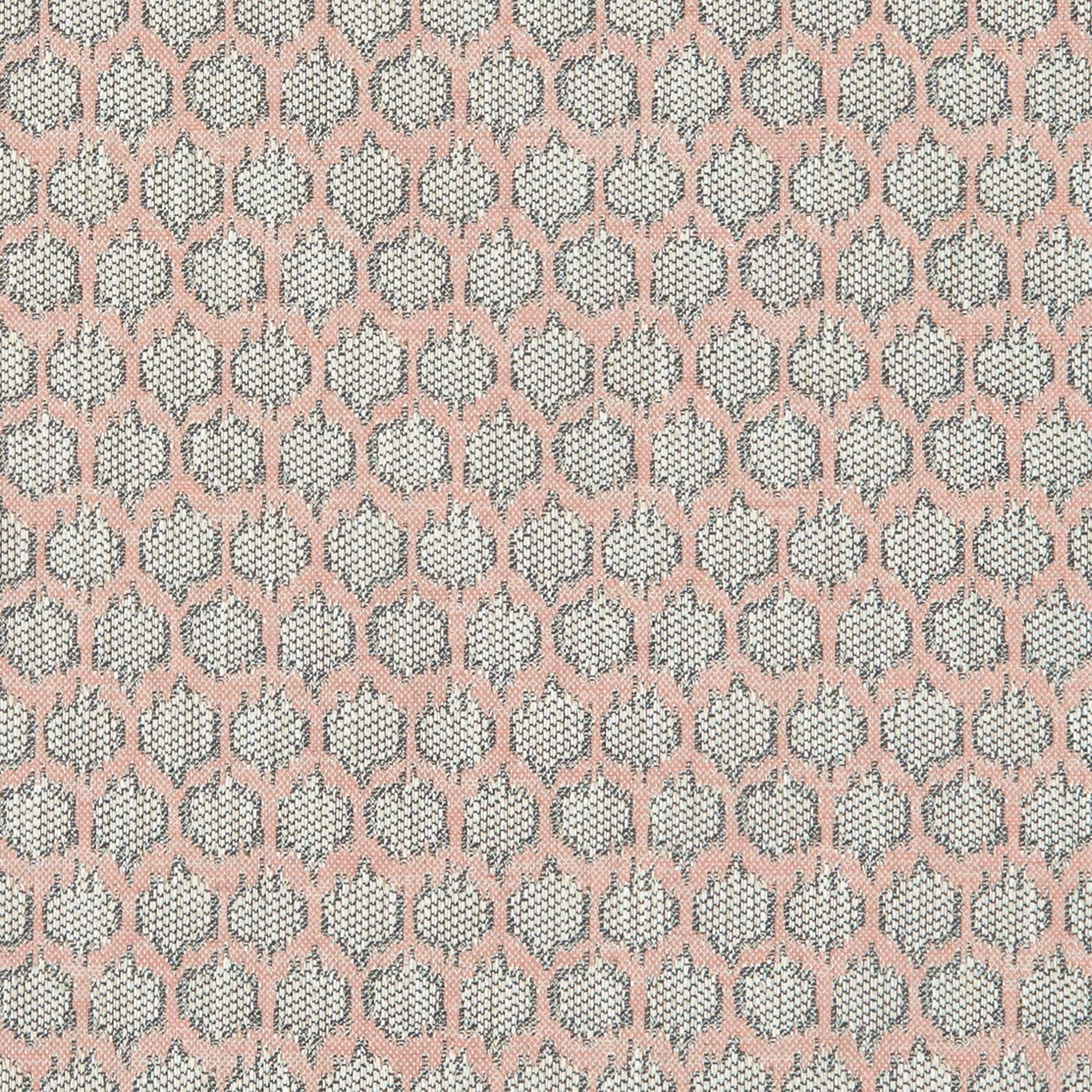 Dusty blush pink and grey woven lattice with small rounded motifs