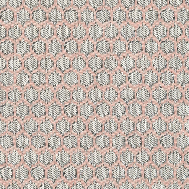 Dusty blush pink and grey woven lattice with small rounded motifs