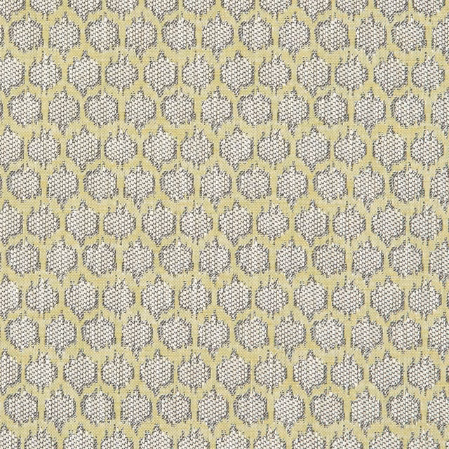 Muted citron lattice with ivory ovals and charcoal flecked woven texture