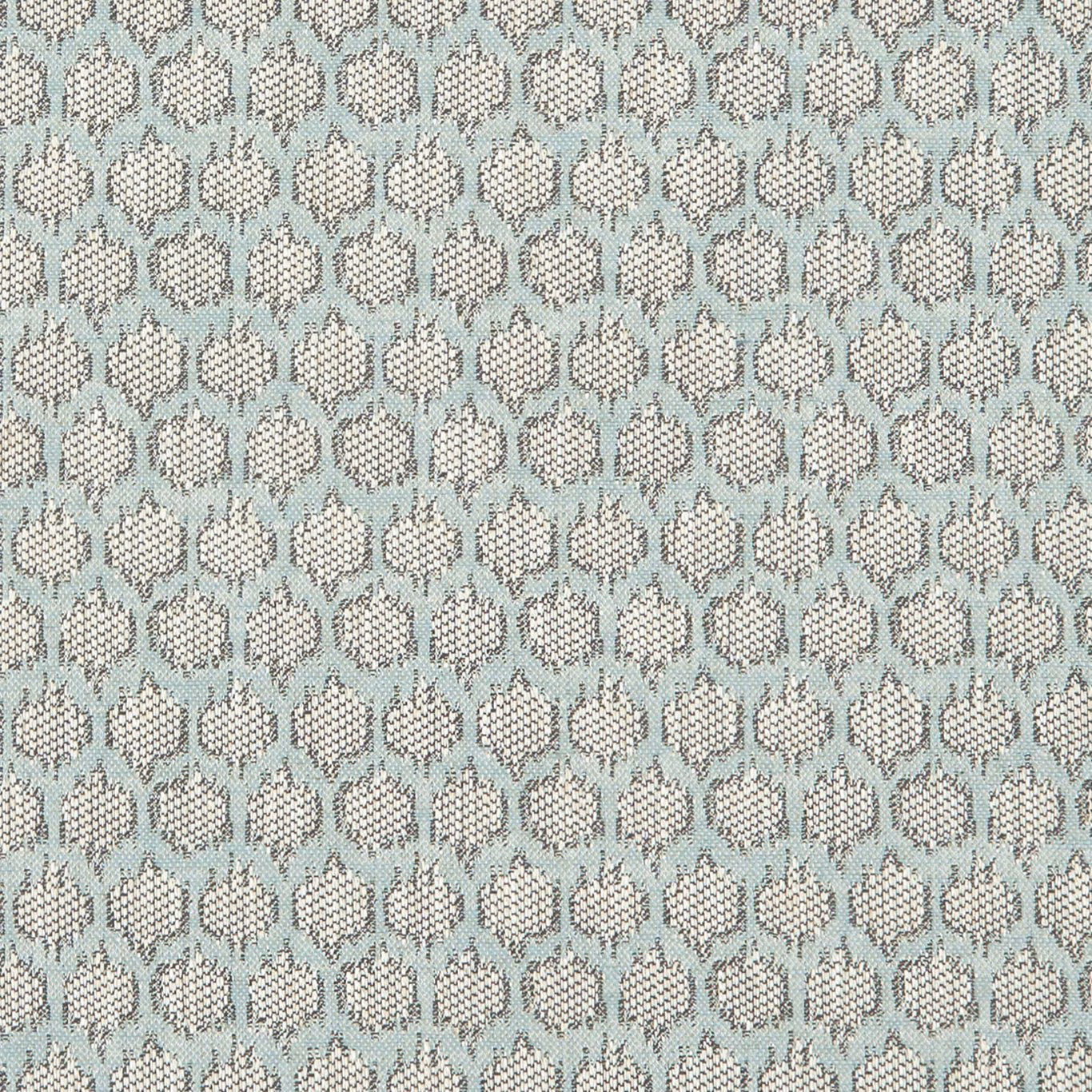 Pale duckegg-blue weave with repeating ivory geometric floral motifs