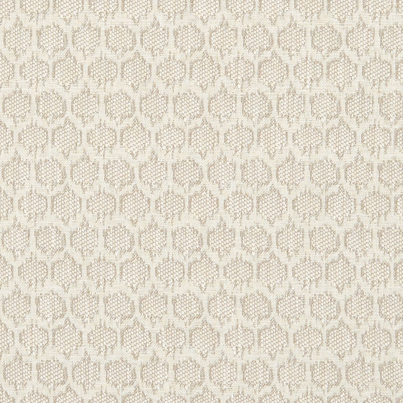 Pale ivory woven fabric with small greige geometric floral medallions
