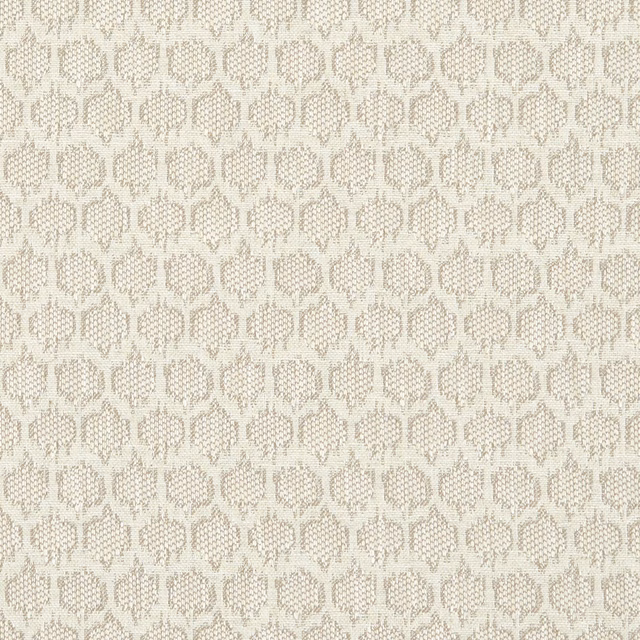 Pale ivory woven fabric with small greige geometric floral medallions