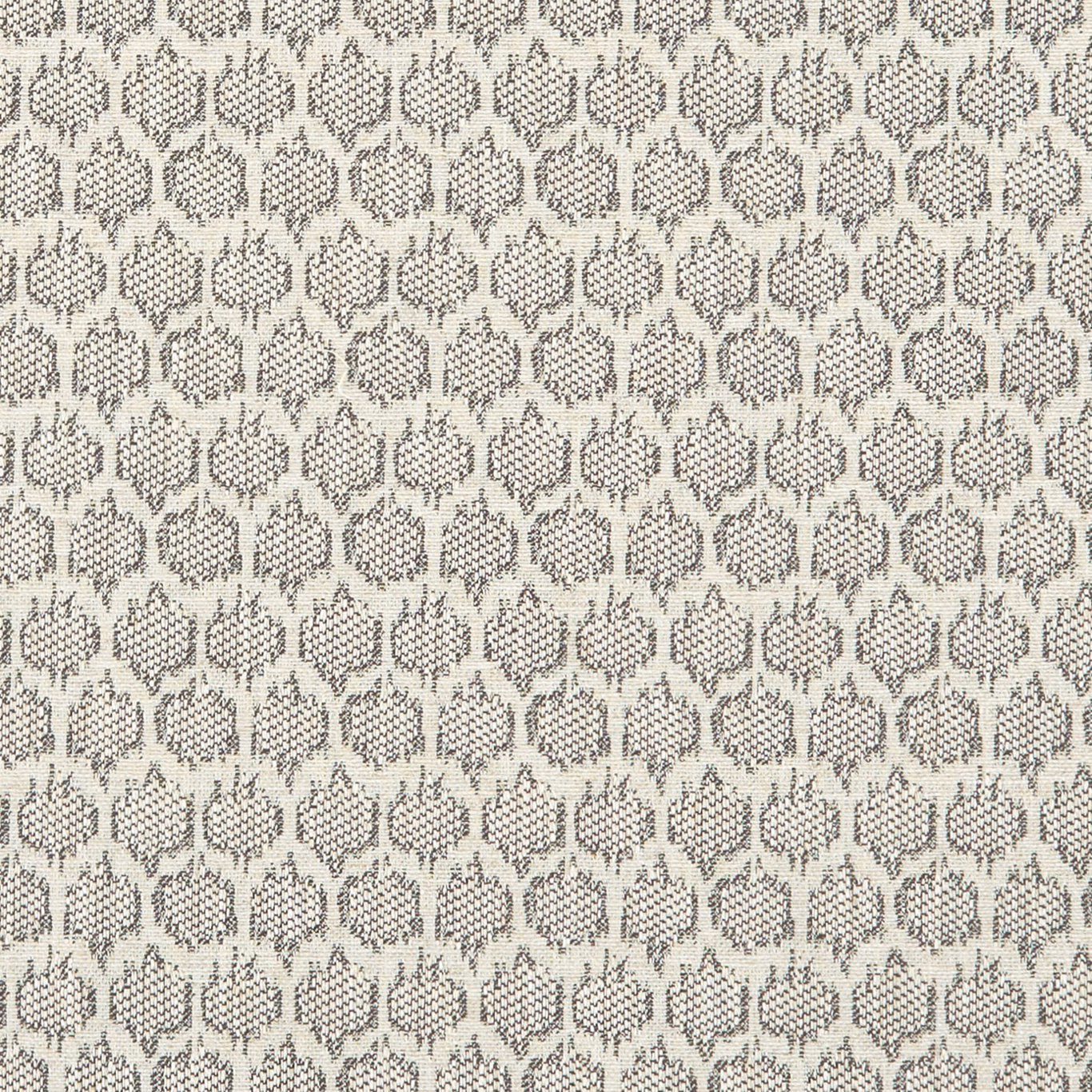 Close-up of Dorset Natural ivory weave with rows of charcoal-grey leaf motifs
