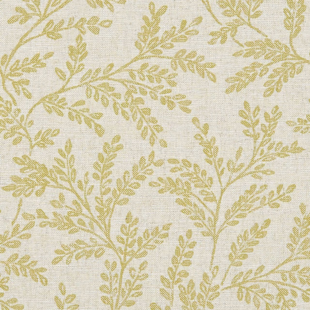 Muted citron leafy branches over a cream, softly textured woven ground