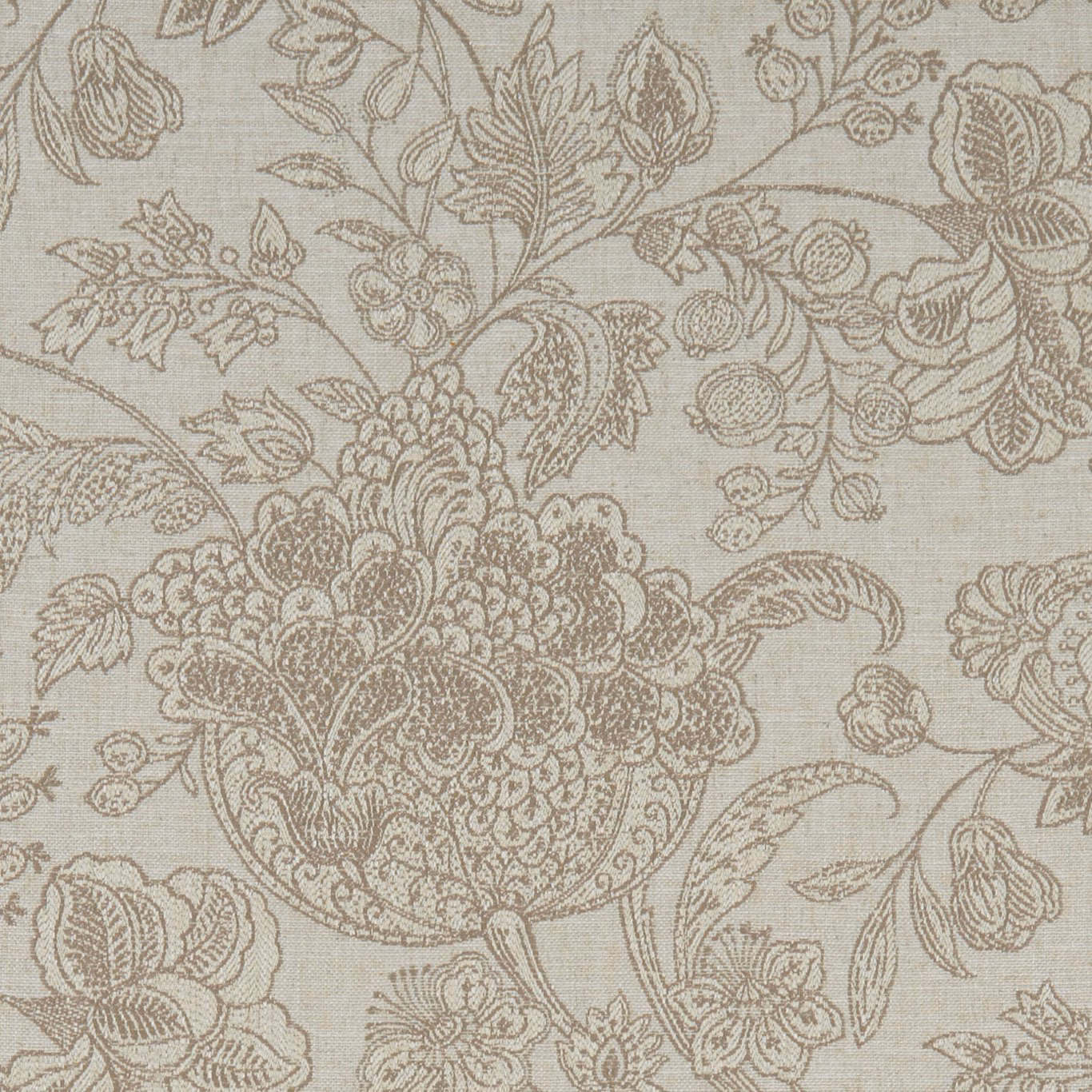 Warm stone fabric with taupe-grey oversized floral and paisley botanical motifs