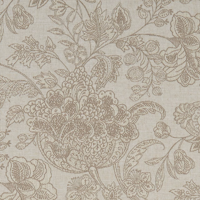Warm stone fabric with taupe-grey oversized floral and paisley botanical motifs