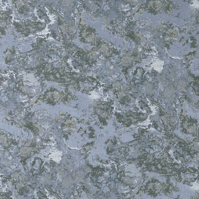 Cool blue-grey Marmo Chicory textile with sage marbling and silvery mineral highlights