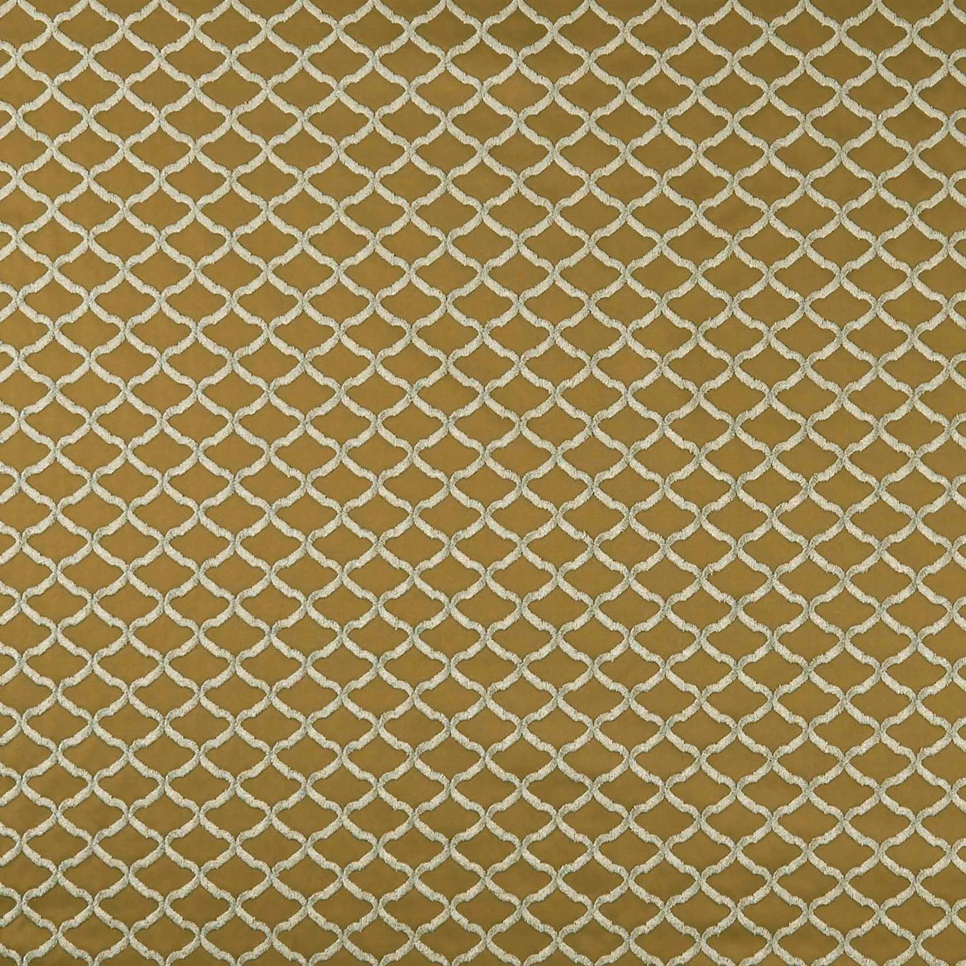 Antique-gold woven ground with raised ivory interlocking lattice texture