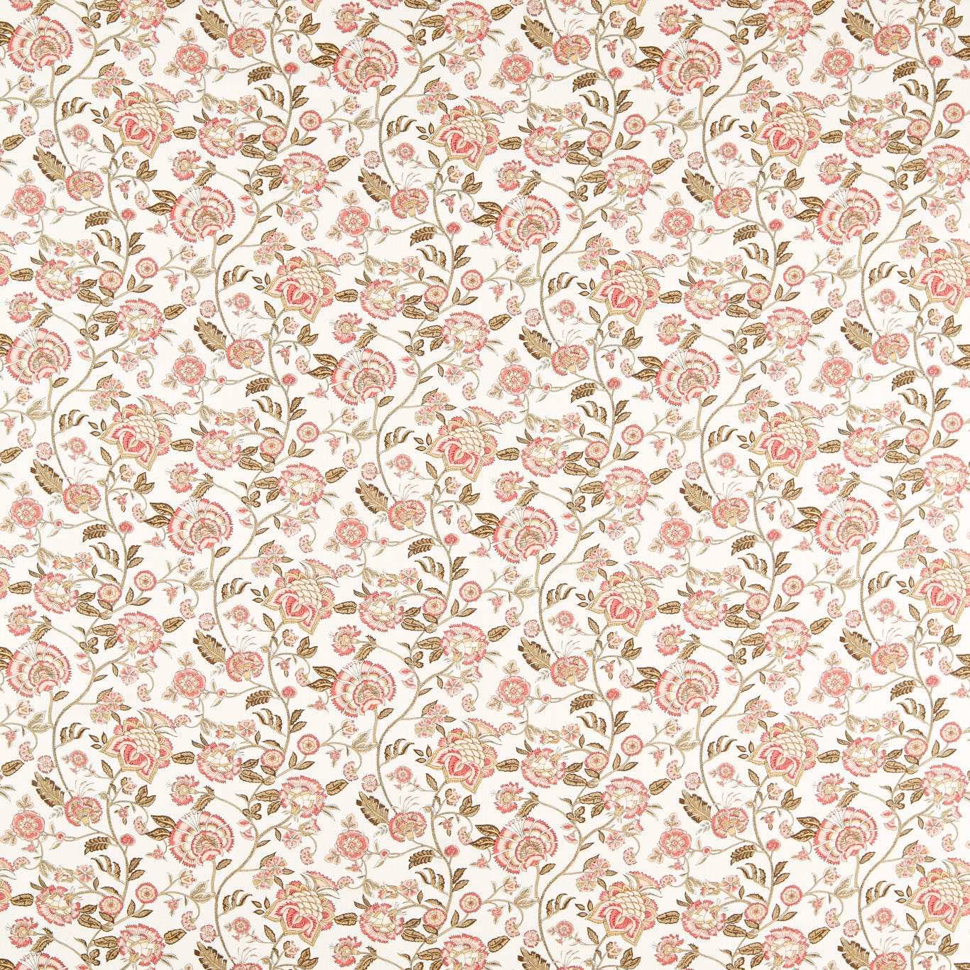 Natural floral fabric with blush paisley blooms, olive leaves and fine scrolling stems