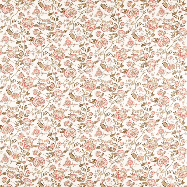 Natural floral fabric with blush paisley blooms, olive leaves and fine scrolling stems