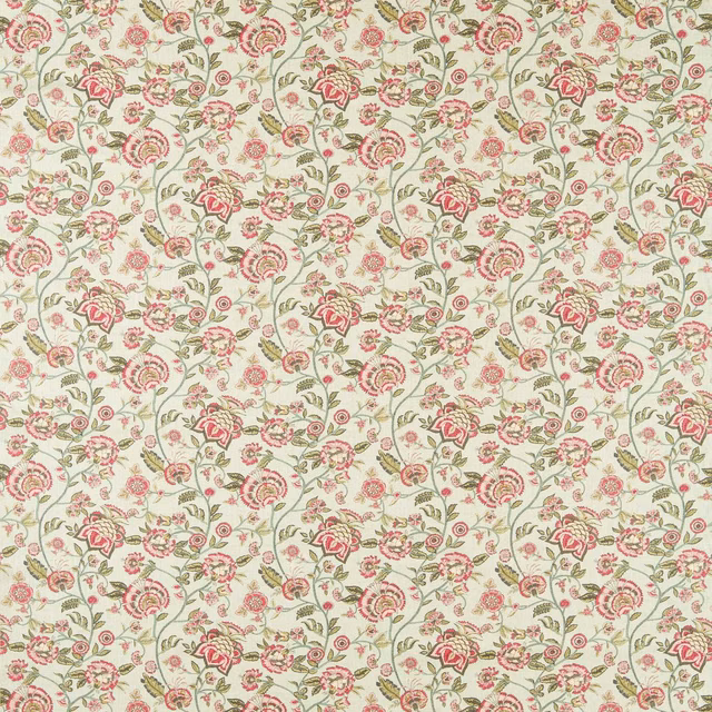 Muted sage and blush floral vines with cream ground and fine textile texture