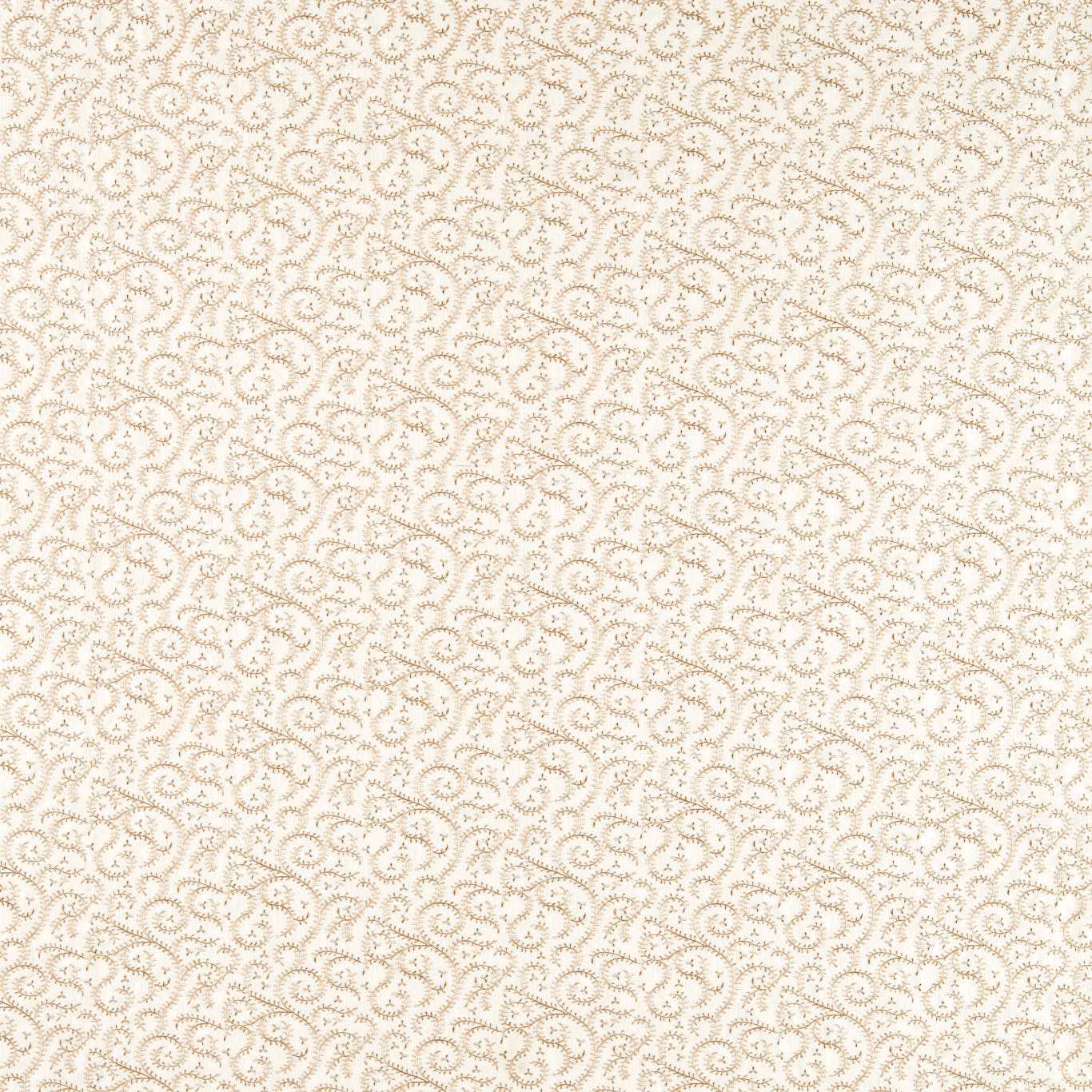 Warm ivory fabric with dense pale taupe embroidered curling buta motifs