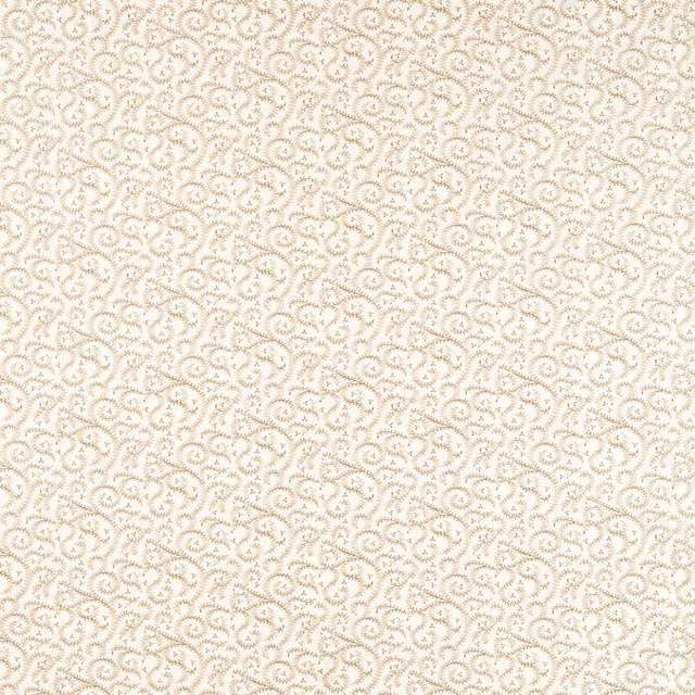 Warm ivory fabric with dense pale taupe embroidered curling buta motifs