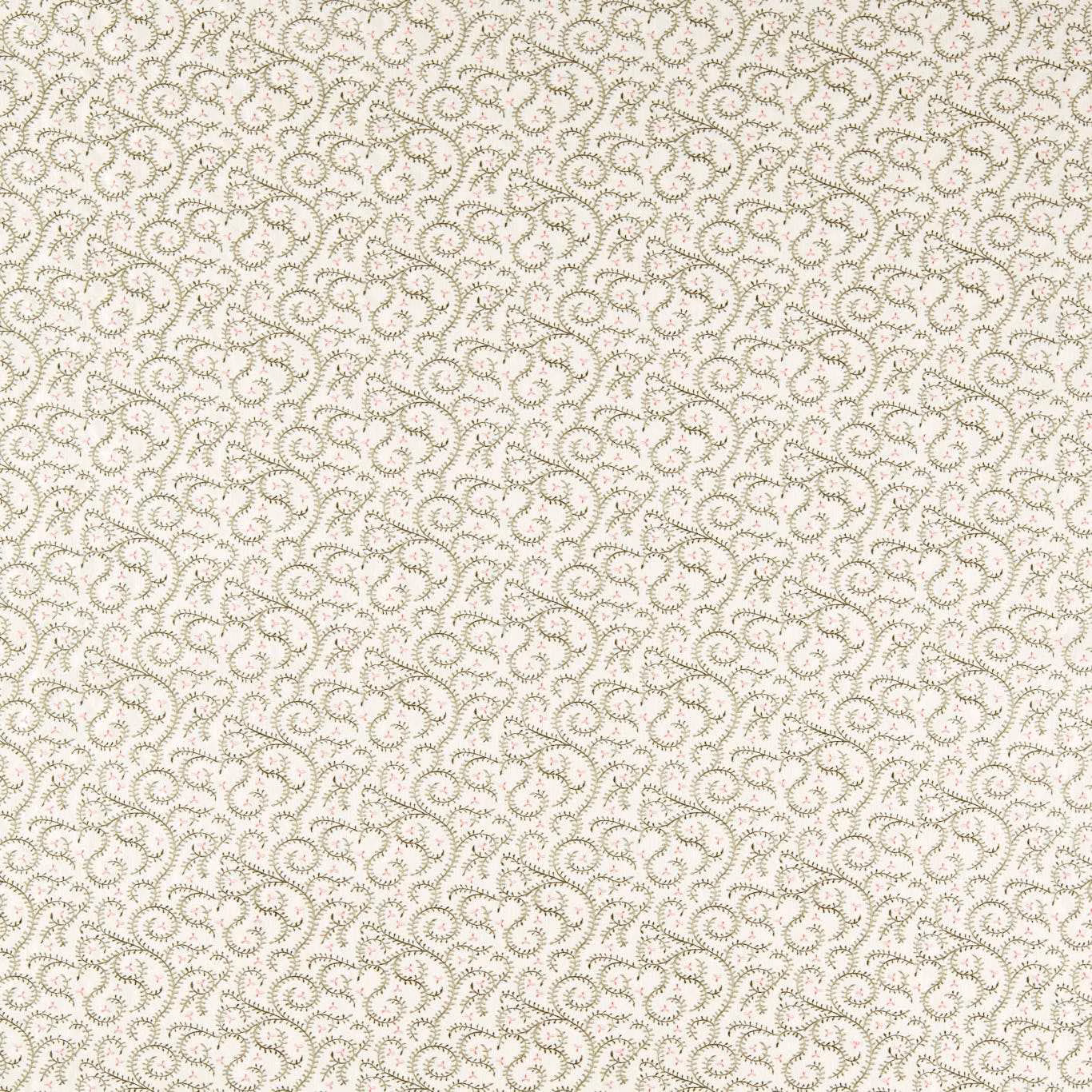 Cream textile with tiny sage and blush embroidered buta motifs in a dense all-over pattern