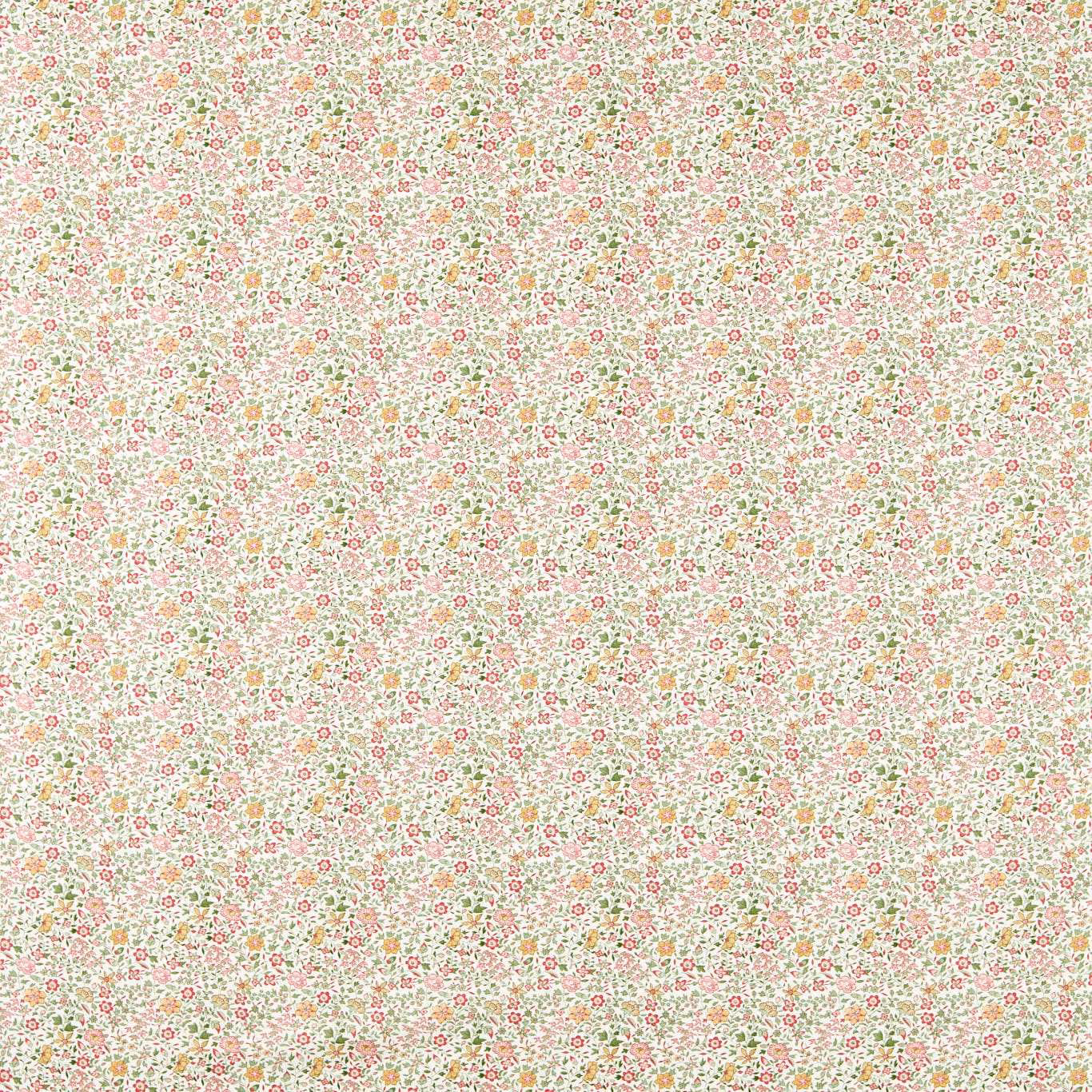 Cream floral textile with sage leaves and blush pink flower sprigs