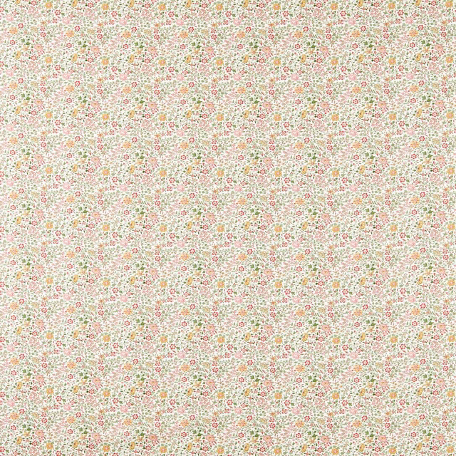 Cream floral textile with sage leaves and blush pink flower sprigs