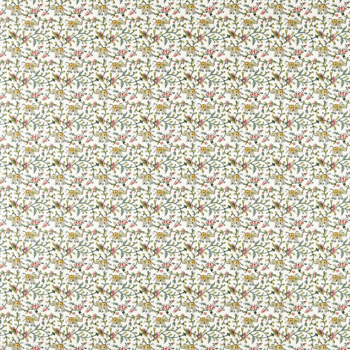 Ivory botanical fabric with sage foliage, blush flowers and fine repeating sprigs