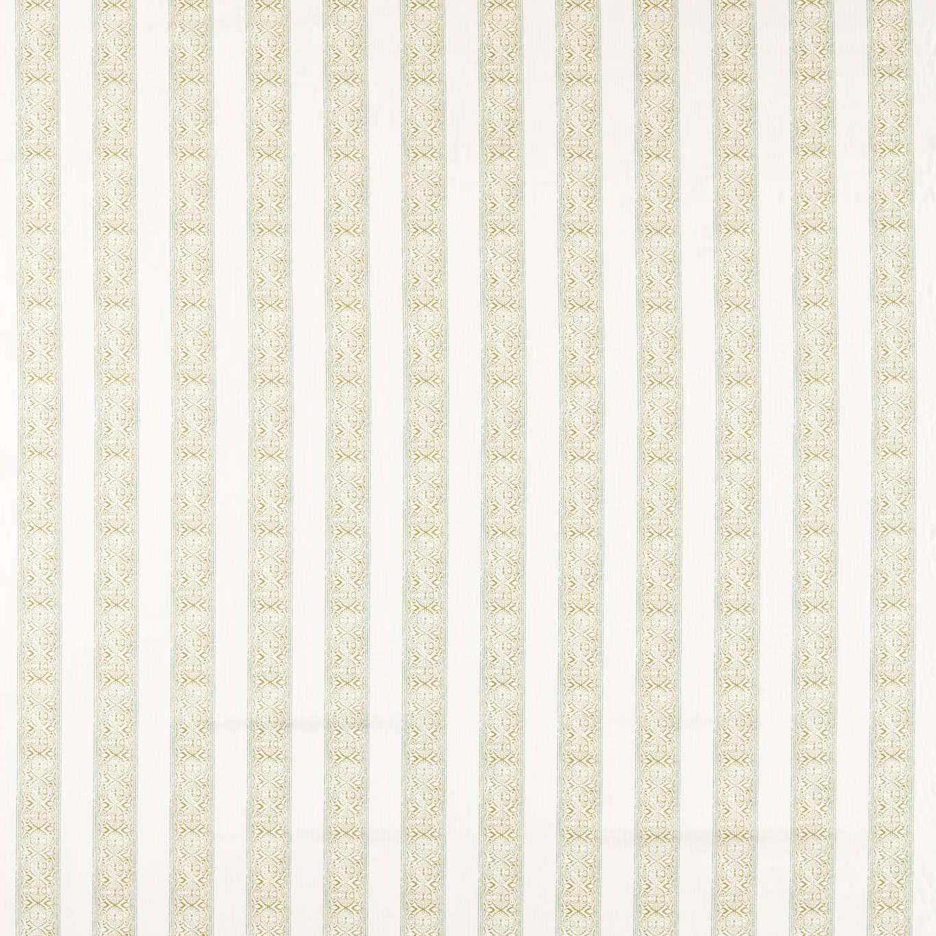 Pale sage and ivory striped fabric with fine repeating geometric bands
