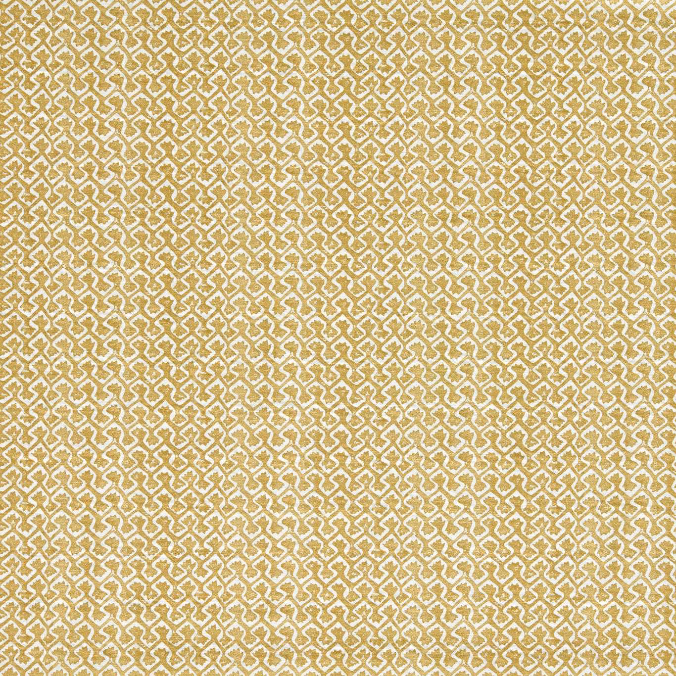 Antique gold fabric with cream interlocking geometric motifs and fine woven texture