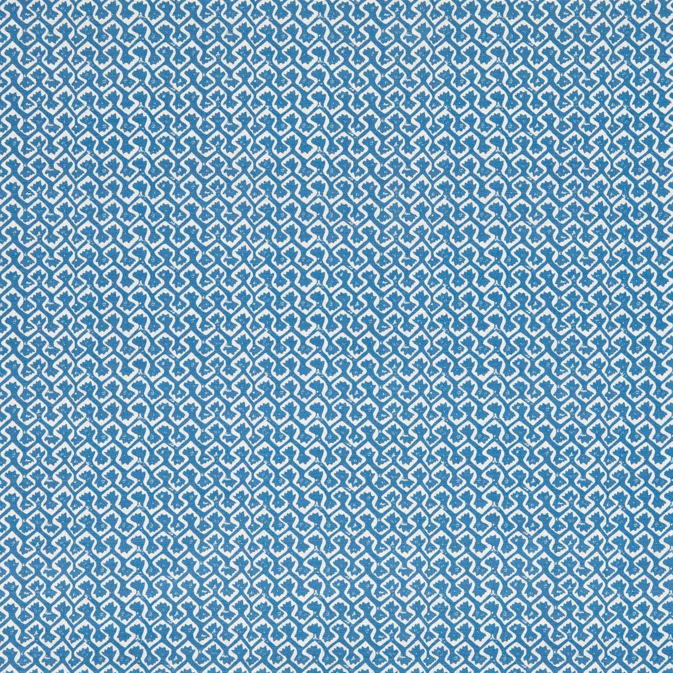 Dense cobalt blue geometric lattice with pale woven outlines and fine textured surface