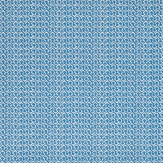 Dense cobalt blue geometric lattice with pale woven outlines and fine textured surface