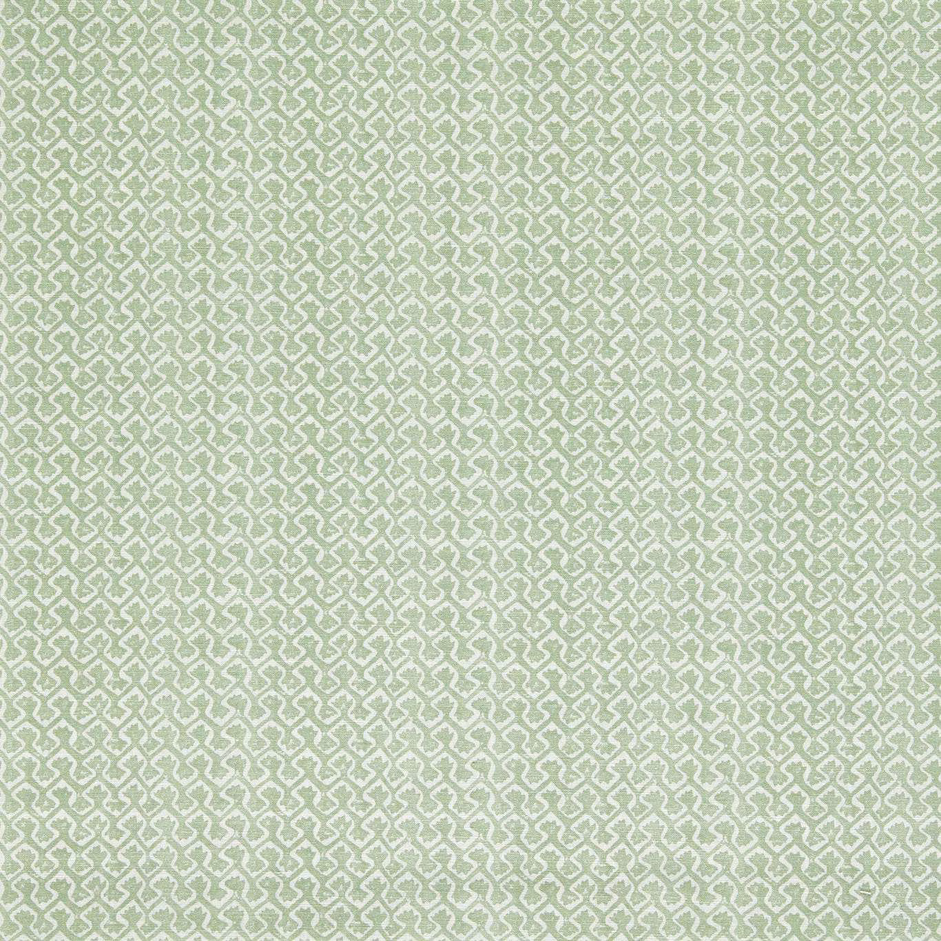 Muted sage fabric with a small cream interlocking geometric weave