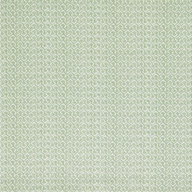 Muted sage fabric with a small cream interlocking geometric weave