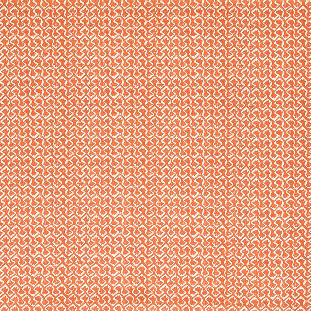 Warm spice terracotta fabric with a dense cream interlocking geometric weave