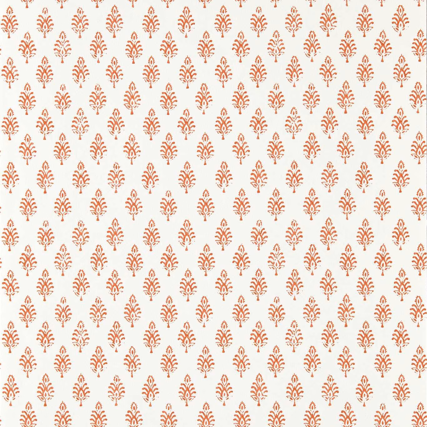 Warm ivory wallpaper with repeated rust-terracotta leafy boteh motifs