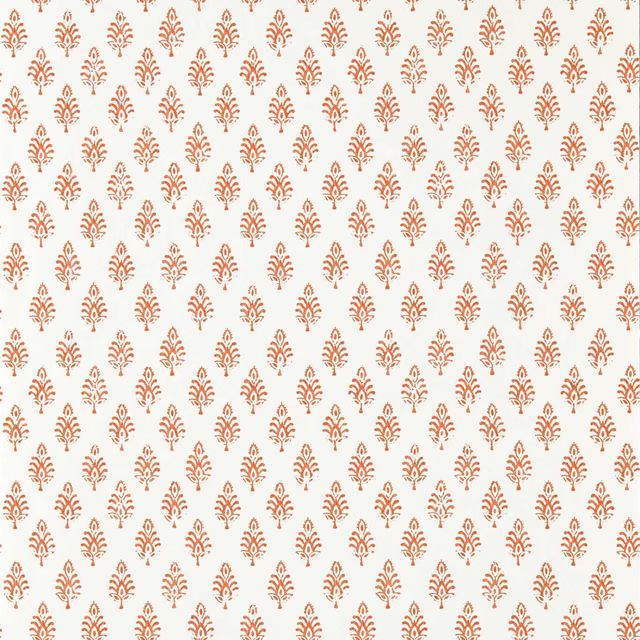 Warm ivory wallpaper with repeated rust-terracotta leafy boteh motifs