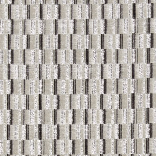 Cool stone-grey woven grid with ivory bars and charcoal accents