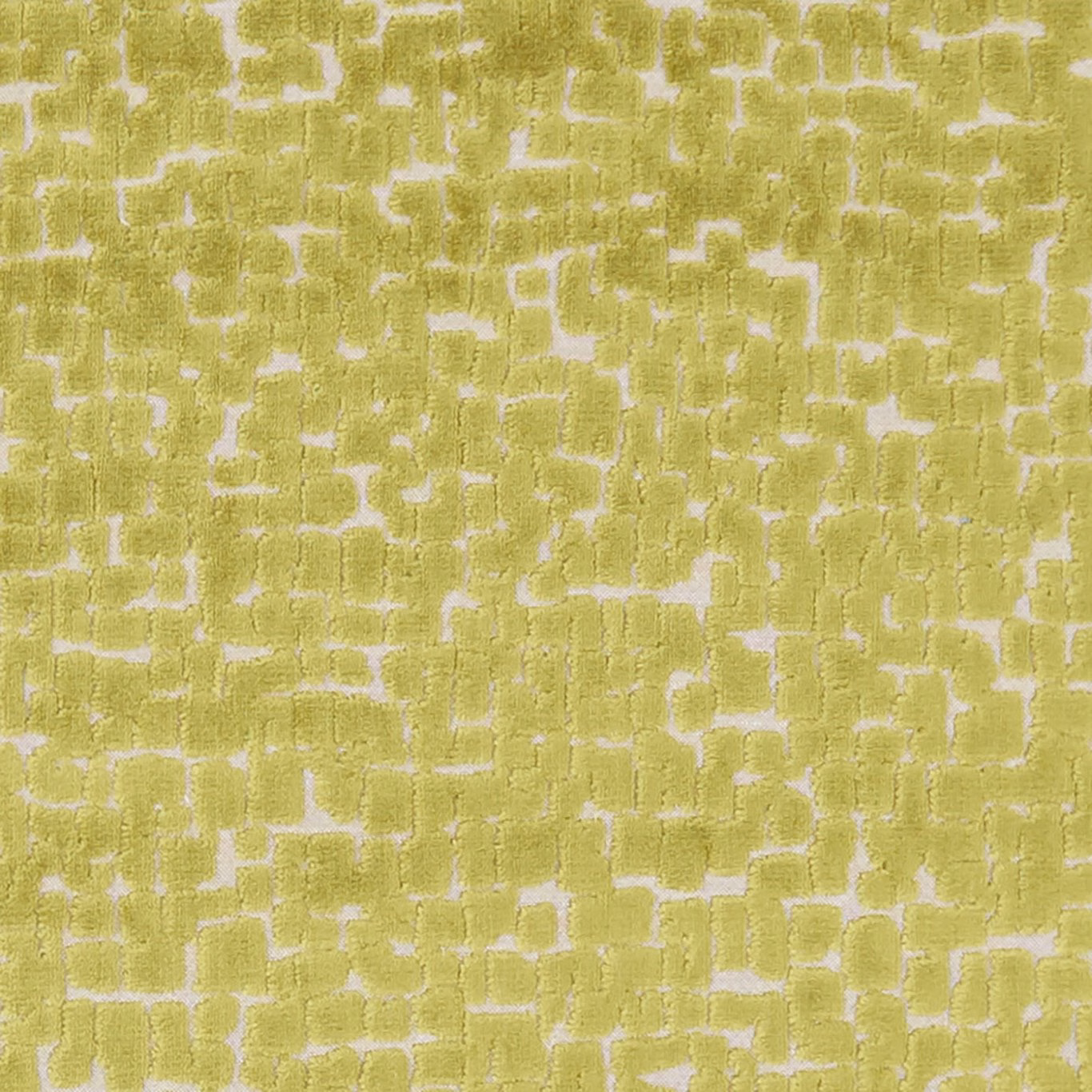 Citrus chartreuse woven fabric with ivory broken geometric blocks and tactile grain