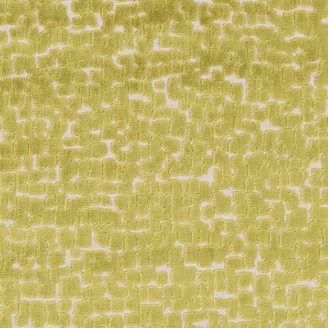 Citrus chartreuse woven fabric with ivory broken geometric blocks and tactile grain