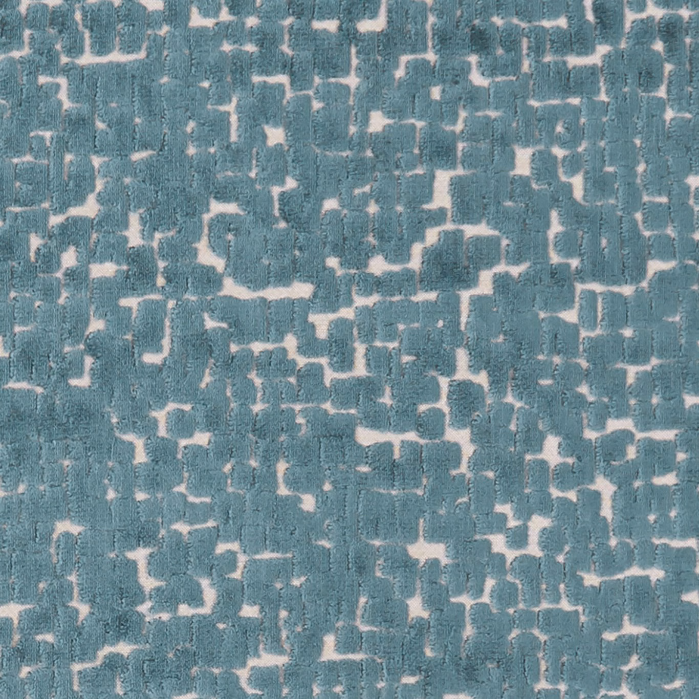 Cool mineral teal woven fabric with pale blush broken geometric maze texture