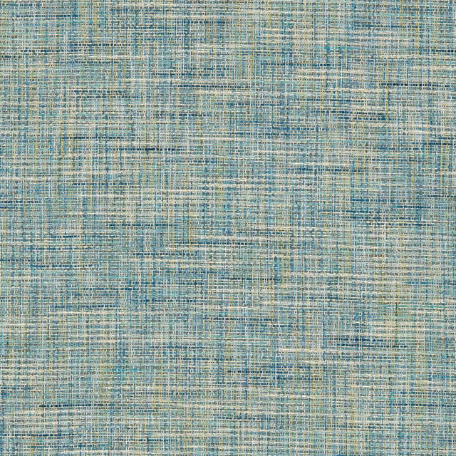 Peacock teal woven fabric with pale aqua cream crosshatch texture