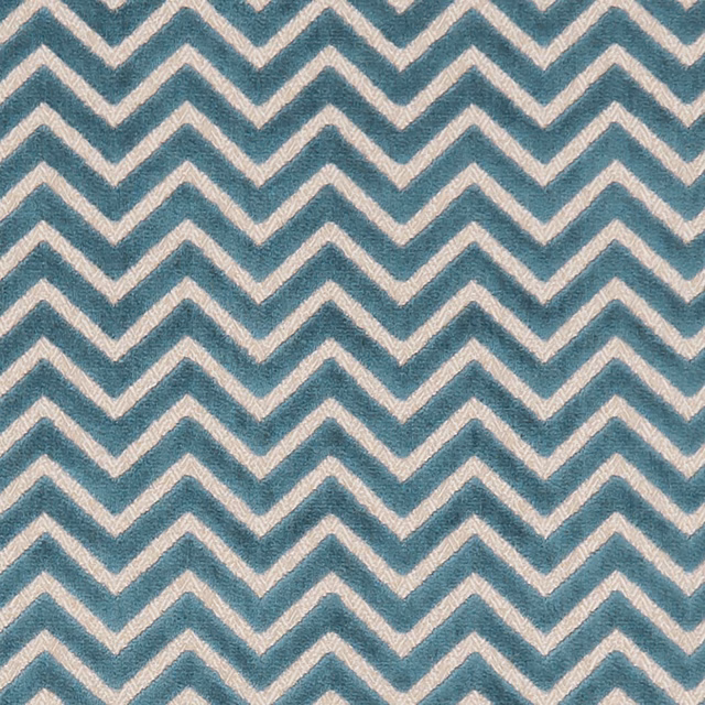 Muted mineral teal and ivory zigzag fabric with a softly nubby woven texture