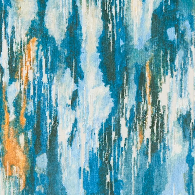 Turquoise and icy blue vertical painterly streaks with warm amber accents