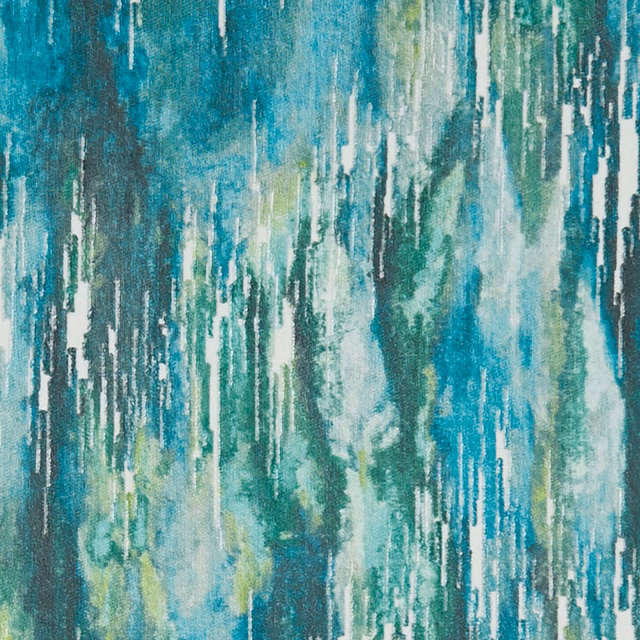 Peacock teal fabric with vertical turquoise and mineral-green painterly brushstrokes