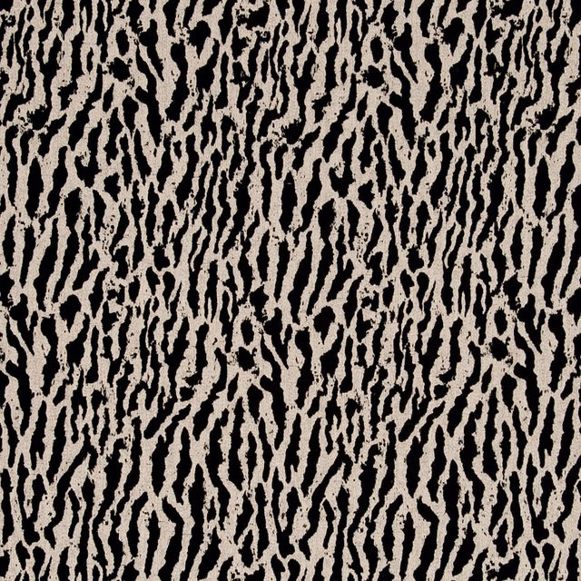 Near-black charcoal fabric with warm stone, irregular vertical animal-stripe texture