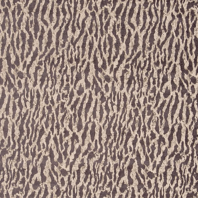Espresso brown and taupe woven textile with irregular vertical animal-like streaks