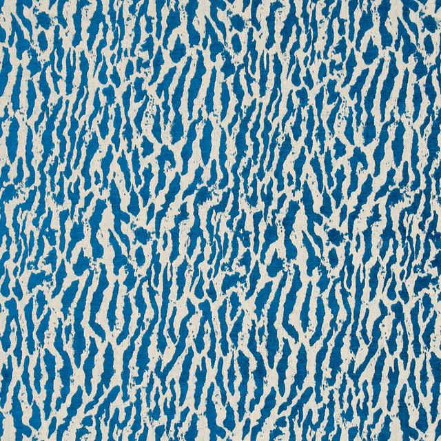 Lagoon-blue and ivory abstract vertical streaks across a textured woven fabric