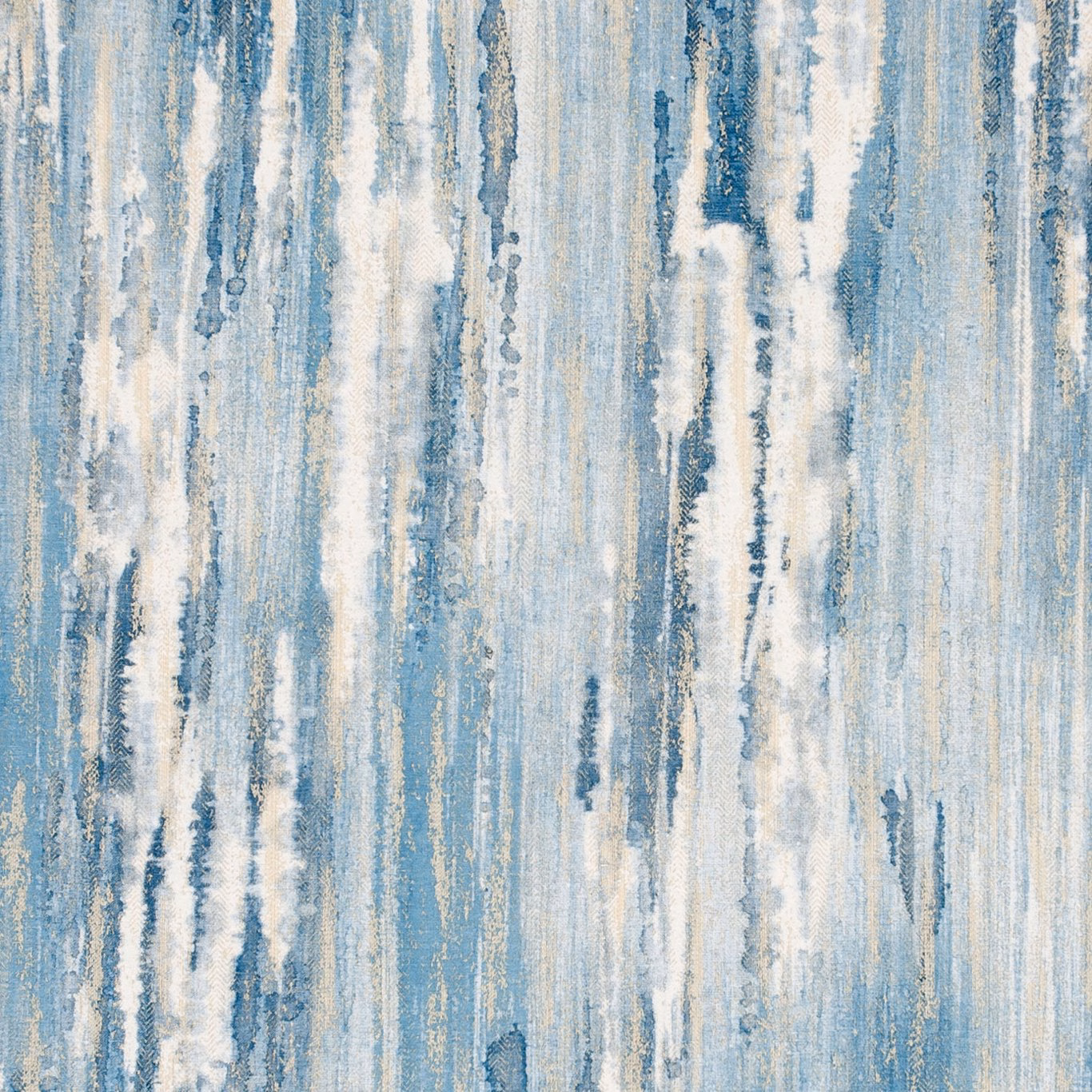 Lagoon-blue woven textile with chalky ivory and darker painterly vertical streaks