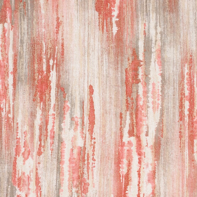 Coral and blush vertical distressed striations over a cream taupe woven ground