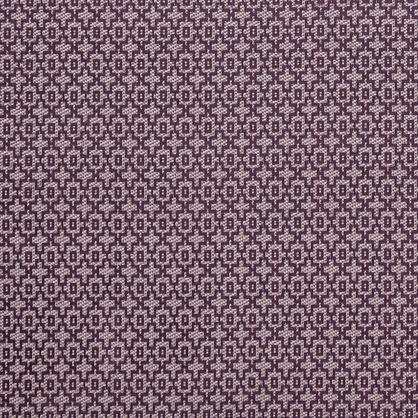 Deep damson plum woven fabric with tiny cream geometric diamond motifs and textured surface