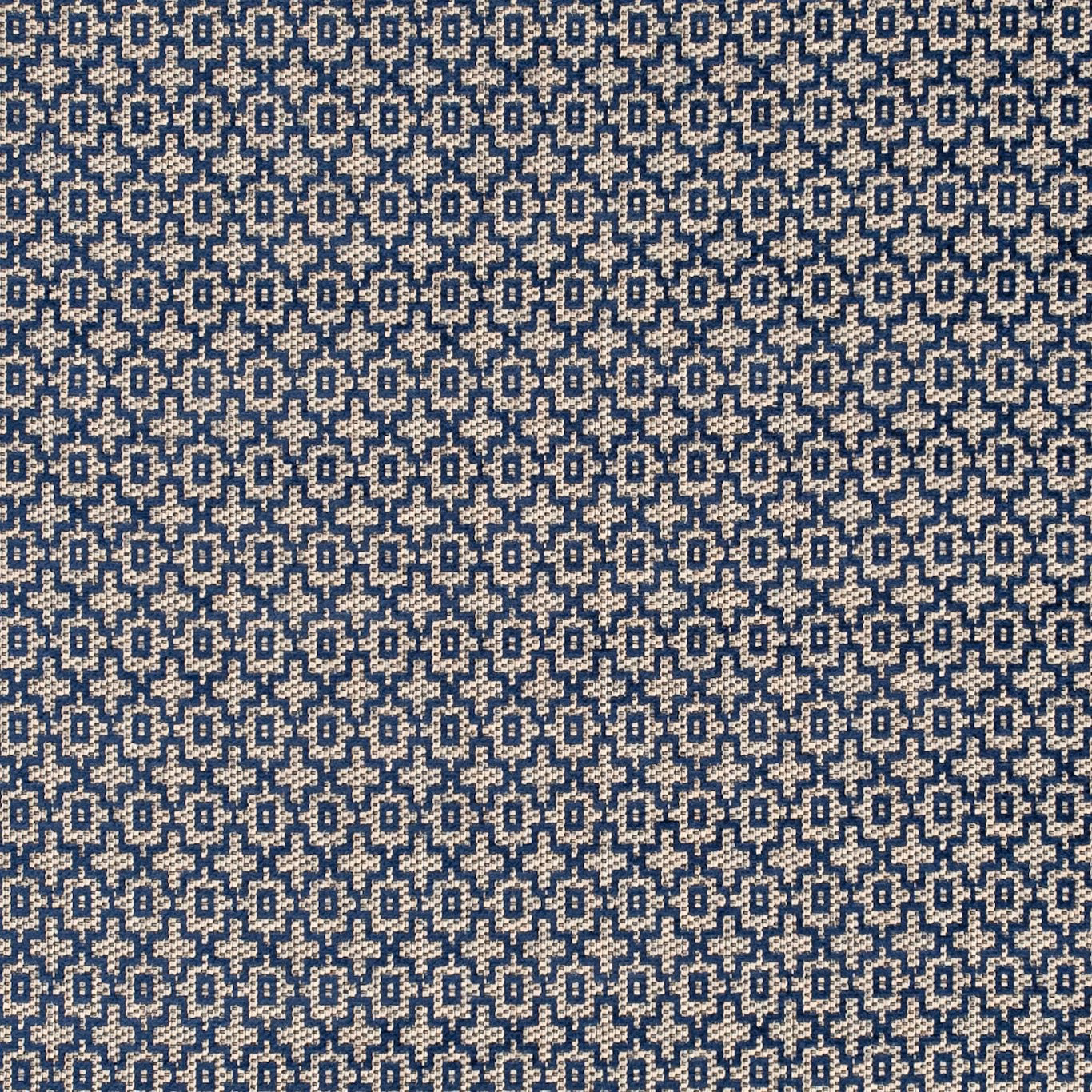 Dense indigo and cream geometric weave with a tactile, flecked surface