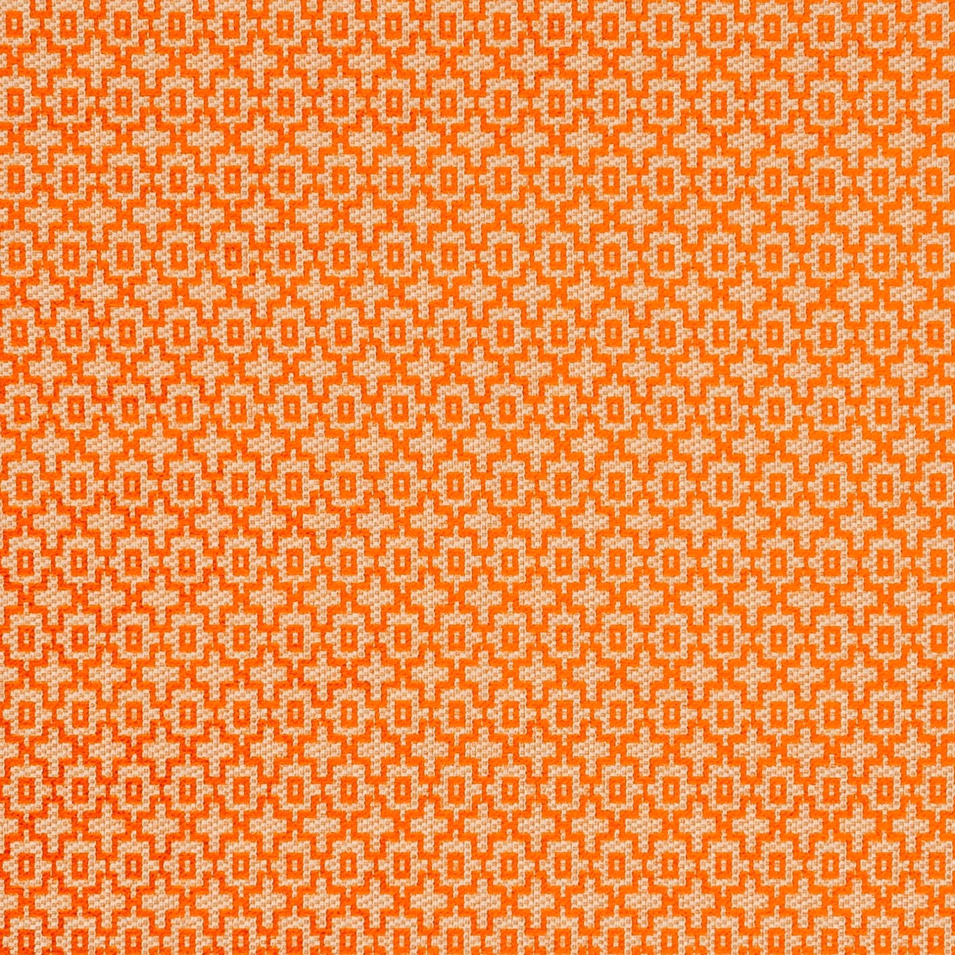 Spice-orange woven fabric with pale oatmeal stepped geometric motifs